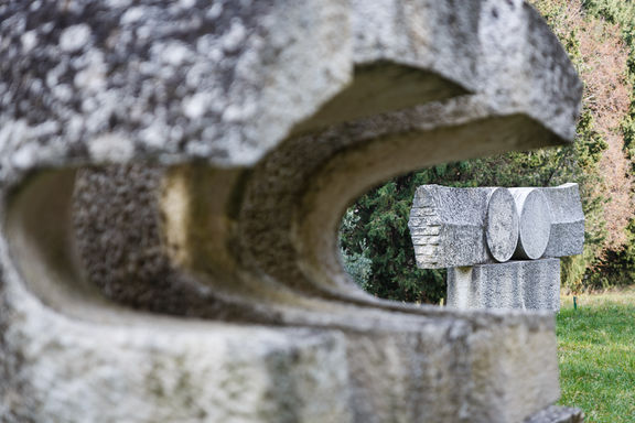 In the background: sculpture by Yoshin Ogata, made in 1993 for the Forma Viva Open Air Stone Sculpture Collection, Portorož.