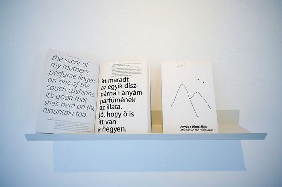 The catalogue of the Judit Flora Schuller's project "Mothers in the Himalayas", conceived for the Likovni salon Celje, part of her AiR Celeia residency. Photo Tomo Jeseničnik.