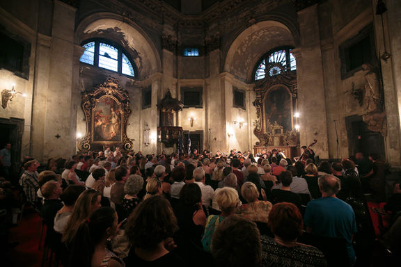 Ljubljana Festival, the famed cellist Natalie Clein performing together with Slovene Philharmonic String Chamber Orchestra at Križevniška Church, 2016