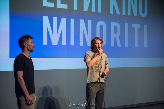The Minoriti Open Air Cinema event in 2017 with programme selectors Žiga Brdnik and Simon Žlahtič.