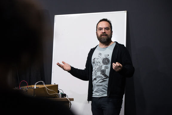 Ljudmila's artist in residence Peter Edwards at Osmo/za, 2017.