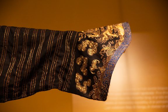 Embroidery detail on the cuff of the Emperor's Dragon Robe, 19th century, Qing dynasty, from the Skušek Collection, Slovene Ethnographic Museum.