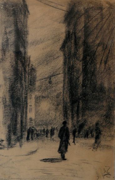 Božidar Jakac's Old Prague, charcoal drawing, 1920. Fine art collection Jakac House, Novo mesto