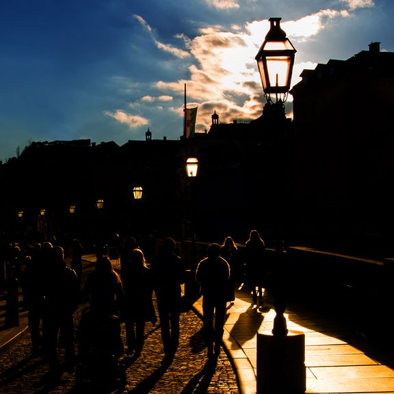 A late afternoon winter day glimpse of the old town of Ljubljana, 2014