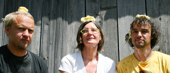 Domestic Research Society's founding members. From left to right: Damjan Kracina, Alenka Pirman, Jani Pirnat. Word for Word, Without Words project exhibited at the City Art Gallery Ljubljana in 2010.