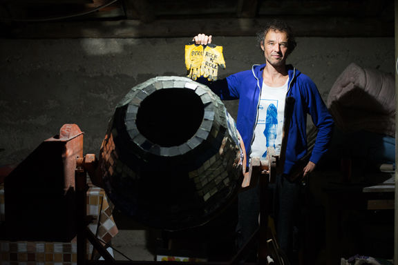 Jani Pirnat with his rock and roll disco ball developed at the PIFcamp 2018.