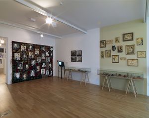 <i>1:1 Stopover</i> installation at the <!--LINK'" 0:424-->, Ljubljana, 2013-2014. The Collection, The Museum and The History presented by Walter Benjamin. Left: <i>Kunsthistorisches Mausoleum, Belgrade, Observing the Observer</i>, 2003. Right: <i>Salon de Fleurus, New York, From The Autobiography of Alice B. Toklas</i>, 1992.