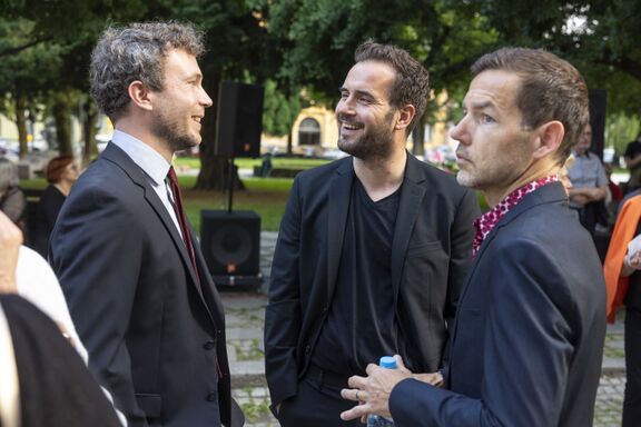 Peter Petkovšek, Johannes Nölting and Aleš Novak at the opening ceremony of the Maribor Theatre Festival 2023. Author: Boštjan Lah