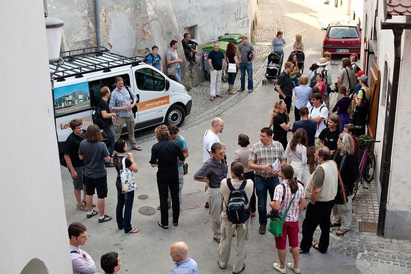 Before the opening of an exhibition during the annual Fotopub Festival of Documentary Photography, in Novo Mesto, summer 2010