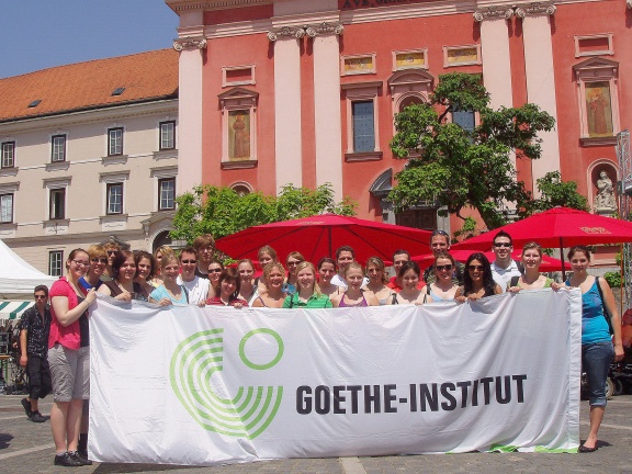 Youth Arkordeon Orchestra of Baden-Wuerttemberg on a tour produced in partnership with Goethe-Institut Ljubljana, Prešeren Square in Ljubljana, 2002