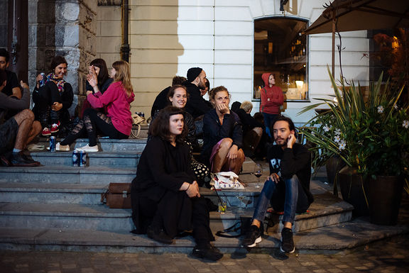 City hall staircase in front of Pritličje is an informal extension of its summer garden, 2015