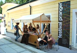 A <!--LINK'" 0:42--> stall in front of the Ana's Gallery on the Rogaška Slatina promenade, 2015