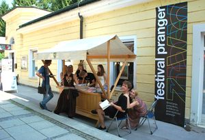 A <!--LINK'" 0:19--> stall in front of the Ana's Gallery on the Rogaška Slatina promenade, 2015