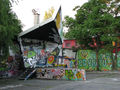 Trimo Urban Crash winning entry in Metelkova, Ljubljana, covered in graffiti, 2009