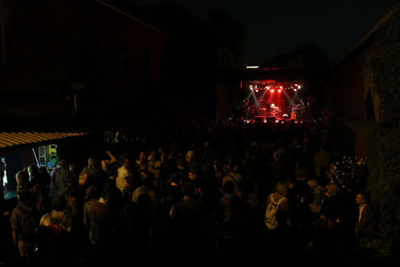 One of the Druga godba Festival venues, Gala Hala at Metelkova mesto Autonomous Cultural Zone, 2015