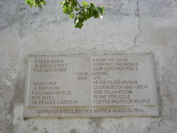 Plaque at the Louis Adamič Memorial Room commemorating Adamič [1899-1951]a noted Slovenian author journalist and political activist, who became an American citizen in 1918. The most important collection of his work is held by Princeton University