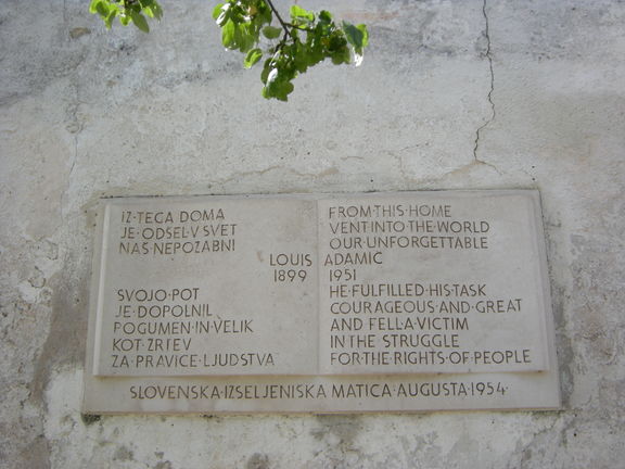 Plaque at the Louis Adamič Memorial Room commemorating Adamič [1899-1951]a noted Slovenian author journalist and political activist, who became an American citizen in 1918. The most important collection of his work is held by Princeton University