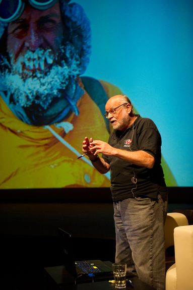 Kurt Diemberger, an Austrian mountaineer and author of several books. The only living person who has made the first ascents on two mountains over 8,000 metres. His lecture took place at Cankarjev dom, 2016.